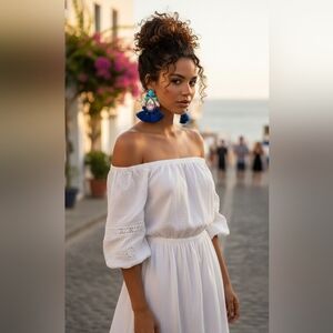 Blue and Gold Statement Earrings